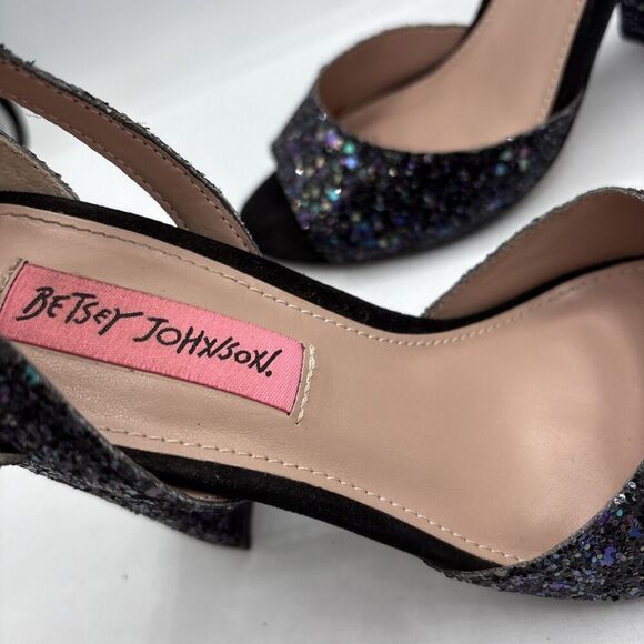 Betsey Johnson Glissten Heels 6 Glitter Rainbow Black Platform Block Party Shoe - Picture 6 of 13